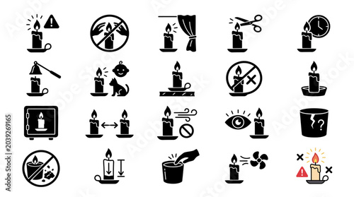 Konstfotografi Avoid Fire Hazards Essential Candle Safety Tips and Usage Warnings Icon Set