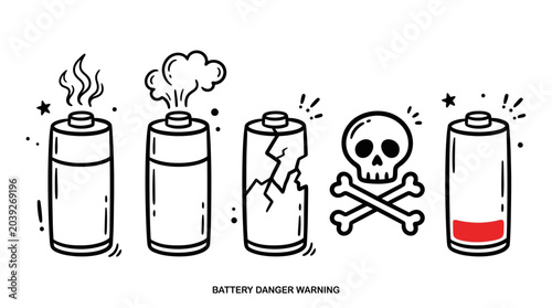 Quadro su tela Visual Guide to Battery Health, Danger, and Degradation States Icons