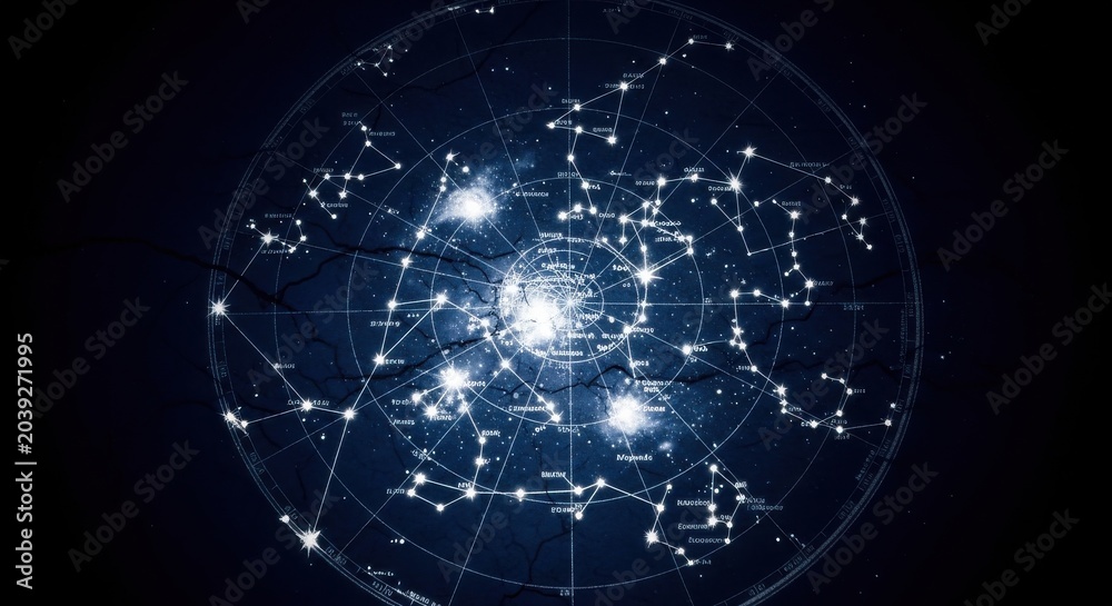 Obraz premium Celestial Star Map with Glowing Constellations and Deep Space Nebula