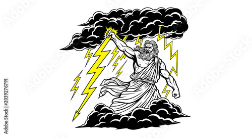 Fotografie Jesus Christ holding lightning bolts power.