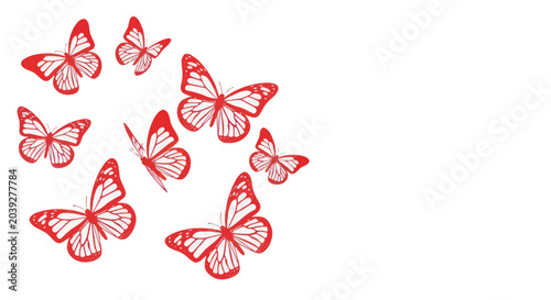 Tableau sur toile Red butterflies flying in group formation.