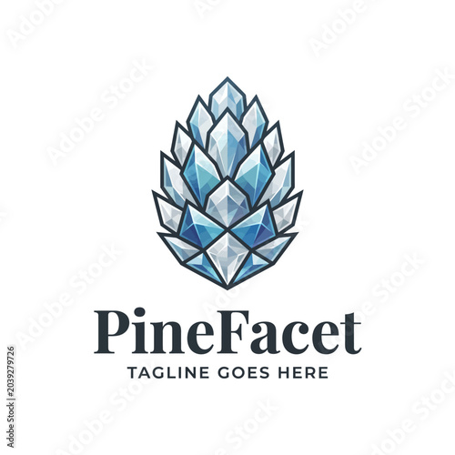 Modern abstract pinecone design using a low poly gem-like style, perfect for sustainable tech, winter resorts, or outdoor clothing brands.