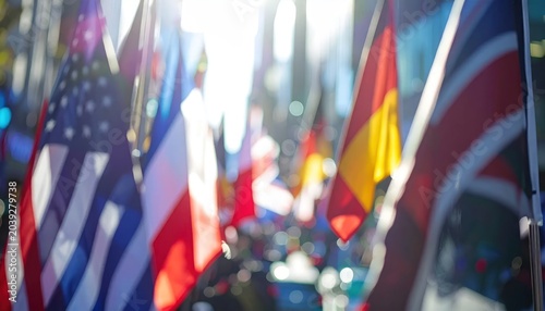 International flags waving in the wind.