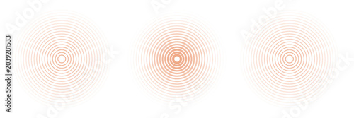 Red concentric ripple circles set. Sonar or sound wave rings collection. Epicentre, target, radar icon concept. Radial signal or vibration elements.