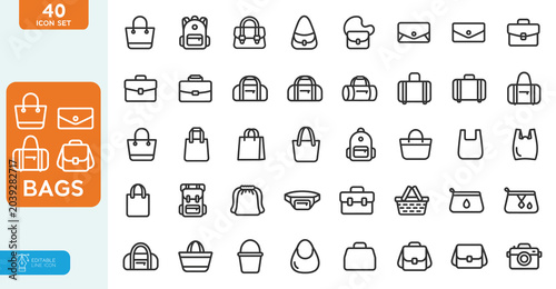 Tableau sur toile Bag Vector illustration line editable icons set