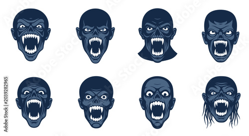 Foto Collection of zombie faces with expressions.