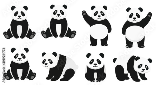 Obraz na plátně Group of black and white pandas.
