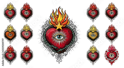 Принти на полотні Sacred heart with eye and flames.