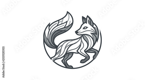 Valokuva Stylized fox illustration inside a circular geometric frame.