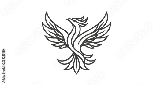 Tableau sur toile Majestic phoenix bird with rising wings logo design.