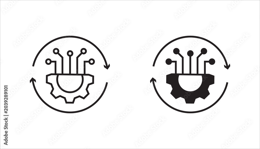 Obraz premium Minimal AI automation cycle line icon isolated on background. Ideal for artificial intelligence, machine learning, process automation, digital transformation, and smart technology concepts.