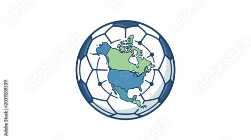 Soccer ball with North America map.