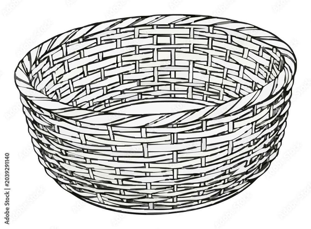 Obraz premium Woven storage basket minimalist line art illustration. Generative AI