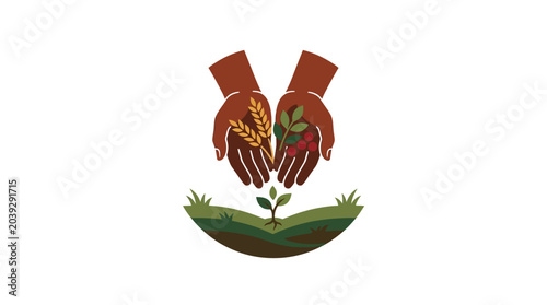 Hands nurturing growth: agriculture, harvest, and sustainability concept