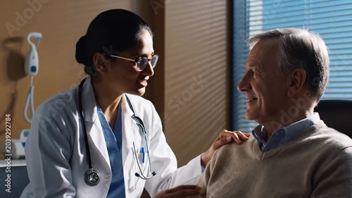 Medical Consultation: Doctor Discusses Health With Senior Patient In Clinic Setting