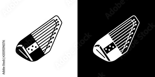 Foto black and white illustration of zither icon