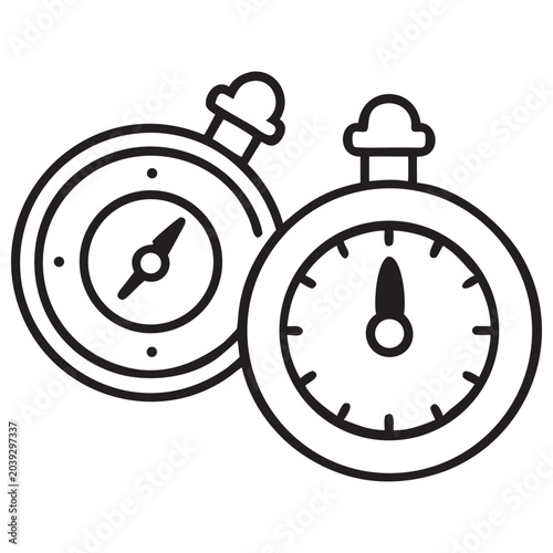 Compass and stopwatch, travel and time tracking devices.