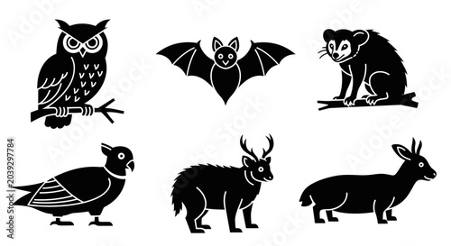 Diverse Nocturnal and Diurnal Animals Silhouette Collection