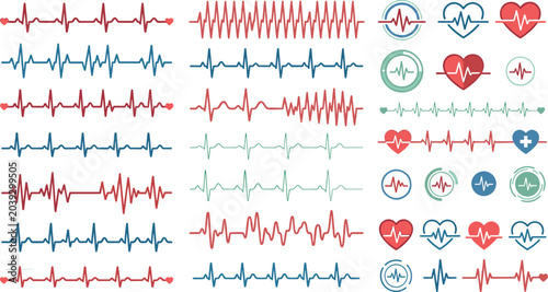 Heart Monitor Illustration Featuring ECG and Health Scenes in Vector Artwork