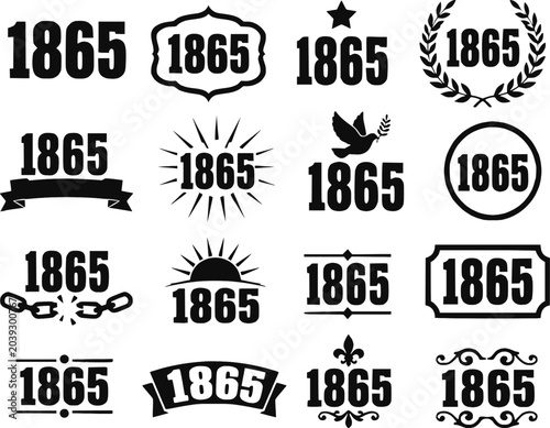 Photos 1865 Juneteenth emancipation silhouettes vector icon set isolated