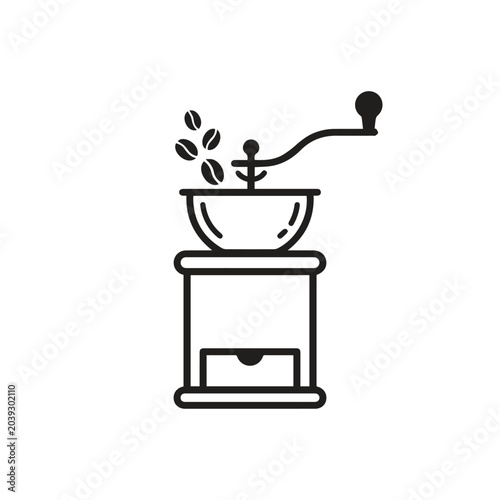 Obraz na plátně Manual coffee grinder filling with beans icon line art hand crank caffeine