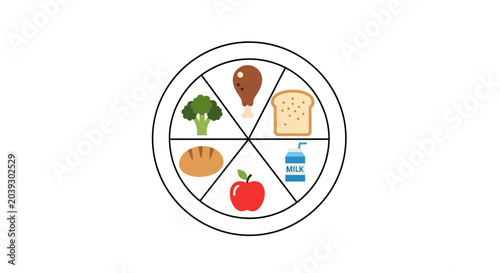 Billede på lærred Balanced diet plate with food groups.