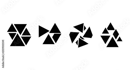 Abstract Geometric Shapes: Black Triangles Arranged in Dynamic Patterns