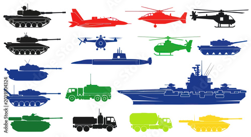 Obraz na płótnie Military Vehicles Tanks Helicopters Ships.