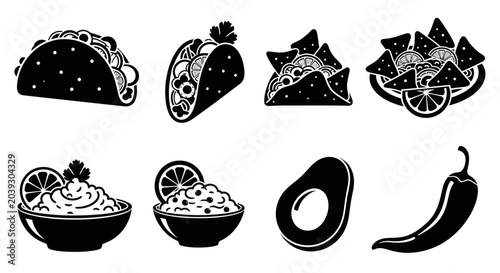 Obraz na płótnie Mexican food and drink icons.