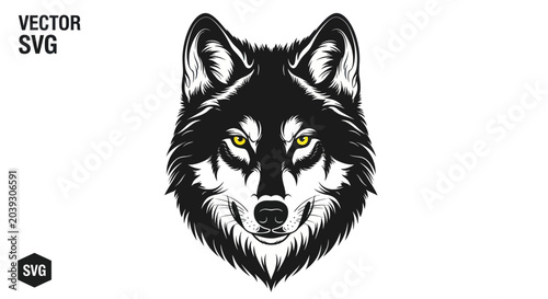 Schilderij op canvas Black wolf head with green eyes.