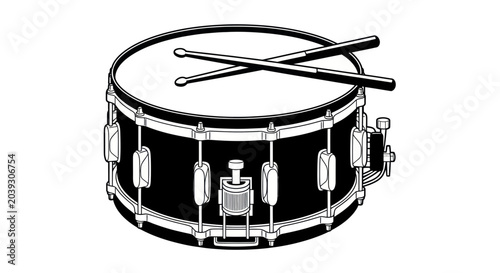 Tablou pe pânză Black Snare Drum with Drumsticks.