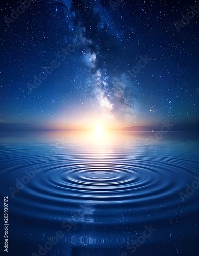 Cosmic Water Ripple Night Sky Scene.