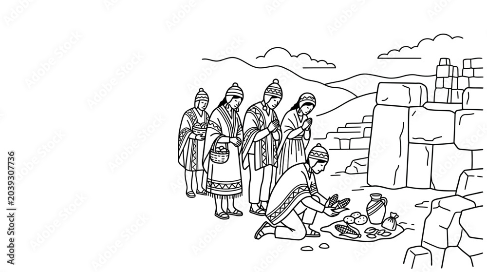 Obraz premium Indigenous People Performing Ancient Ritual Near Stone Ruins