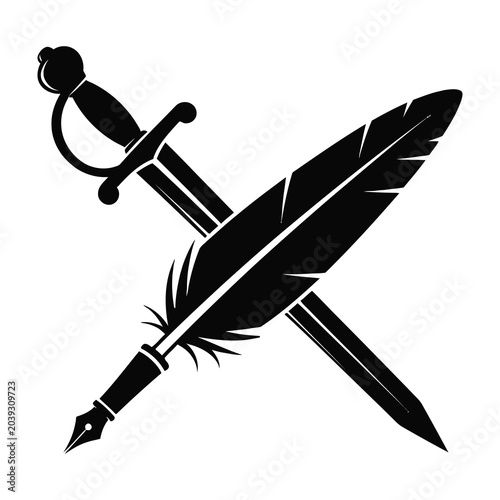 Sword and feather quill pen symbol