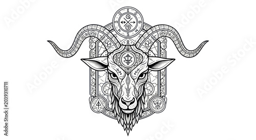 Photos Detailed Goat Head Illustration Design.