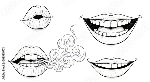 Фотография Smiling Lips with Teeth Expressions Closeup.