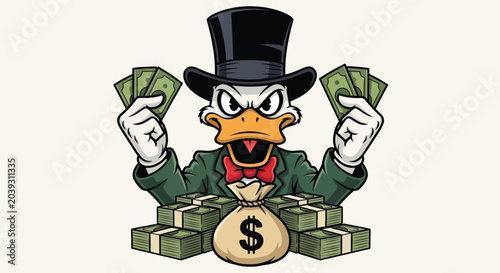 Quadro em tela Wealthy Duck Character with Money and Top Hat 1.