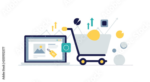 Ecommerce, shopping cart, online store, digital purchase, vector icons, business commerce, web shop