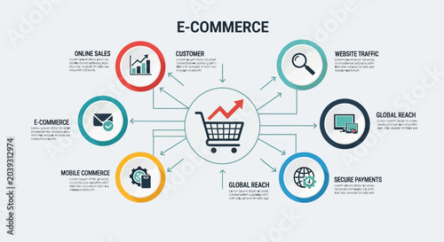 E-commerce, Business, Shopping, Online Store, Digital Marketing, Vector Icons, Infographic Elements