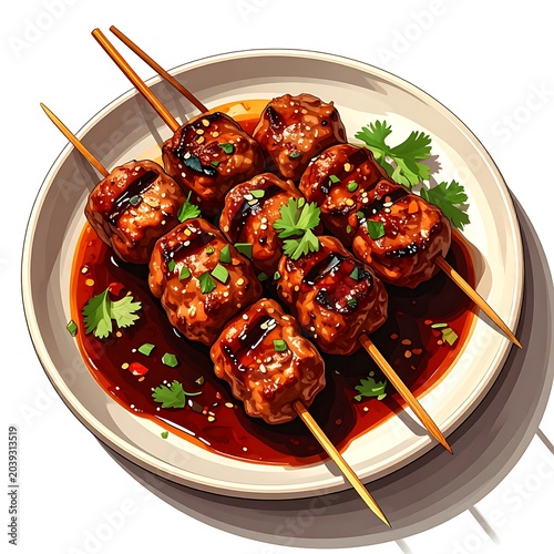 Meatball skewers with sauce