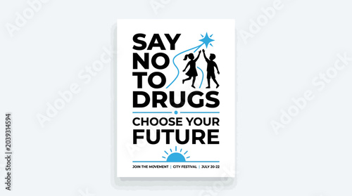 Schilderij op canvas Say No To Drugs, Choose Your Future Poster with Children Reaching for Star
