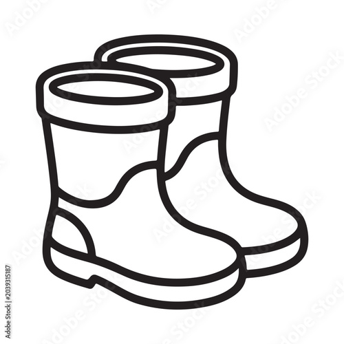 A simple black and white line drawing of a pair of rubber boots