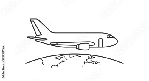 Foto Airplane flying over the globe.