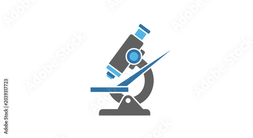 Foto Gray and blue scientific microscope instrument.