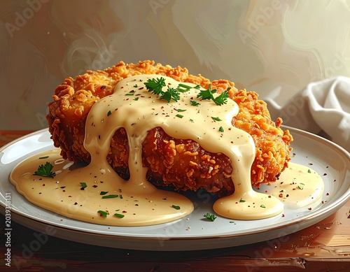 Delicious breaded and fried chicken cutlet.