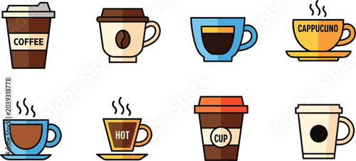 Fotografija Coffee Cup and Hot Beverage Vector Set with Cappuccino Mug Takeaway Coffee and C