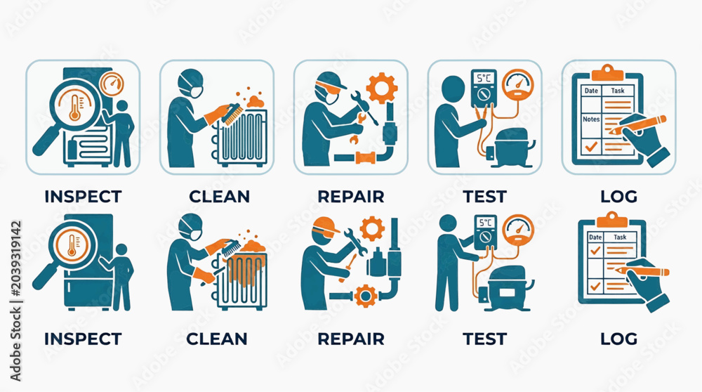 Fototapeta premium Technician inspect and repair industrial equipment with tools and log results carefully