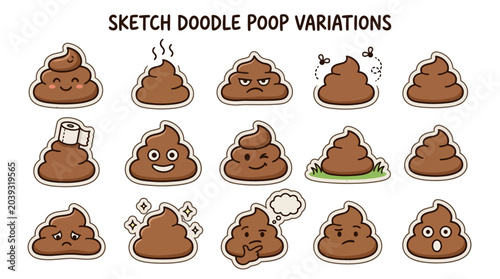 Funny Poop Doodle Hand Drawn Collection Vector Illustration