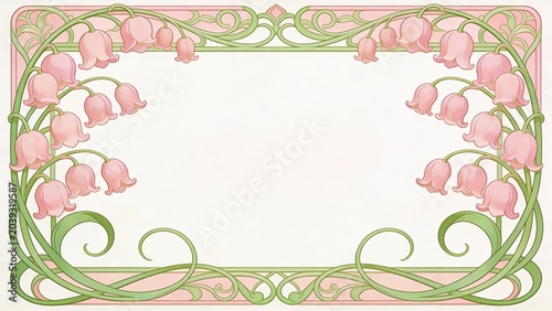 is an Art Nouveau style decorative border featuring an intricate floral design. The layout is rectangular with a symmetrical arrangement