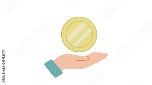 Hand holding spinning coin animation